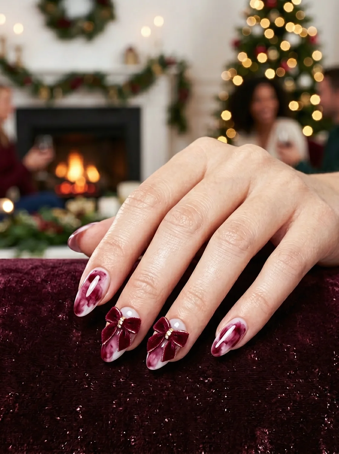 버건디 수채화 리본